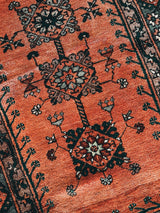 Vintage Turkish rug in a living room setting, pile rug, Turkish rug, vintage rug, portland, rug shop, bright colors, wild shaman, soft rug, bold color, Portland, Oregon, rug store, rug shop, local shop, antique rug