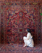 Antique Persian area rug in a living room setting, pile rug, vintage rug, portland, rug shop, bright colors, wild shaman, soft rug, bold color, Portland, Oregon, rug store, rug shop, local shop, antique rug, Persian rug, handmade rug, wool rug