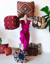 Floor pouf in a living room setting, pillow, turkish pillow, kilim pillow, home decor, decorative pillow, sham, rug pillow, decor, home decor, pouf, floor cushion, cushion, Portland, rugshop, Oregon, Wild Shaman, ottoman
