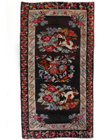 Vintage kilim rug in living room setting, bright colors, wild shaman, soft rug, bold color, Portland, Oregon, rug store, rug shop, local shop, vintage rug, modern kilim, warm colors