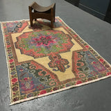 Vintage Faded Anatolian Turkish Rug 4.7ftx7.11ft