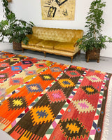 Turkish rug, vintage rug, flat weave, kilim rug, large area rug, square rug, Wild Shaman, Portland, Oregon, rug store, rug shop, local shop, bright colors, area rug, red rug, bold color