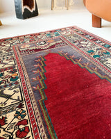Vintage Turkish rug in a living room setting, pile rug, Turkish rug, vintage rug, portland, rug shop, bright colors, wild shaman, soft rug, bold color, Portland, Oregon, rug store, rug shop, local shop, antique rug