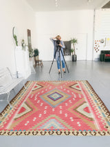 Vintage Turkish Denizli Kilim Rug 7'2"x9'2"