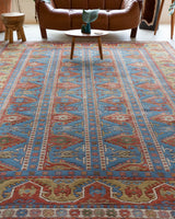 Vintage Turkish rug in a living room setting, pile rug, Turkish rug, vintage rug, portland, rug shop, bright colors, wild shaman, soft rug, bold color, Portland, Oregon, rug store, rug shop, local shop, antique rug,