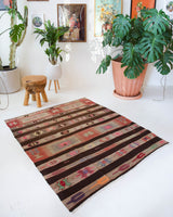 old rug, antique rug, earthy colors, faded colors, Turkish rug, vintage rug, flat weave, kilim rug, large area rug, square rug, Wild Shaman, Portland, Oregon, rug store, rug shop, local shop