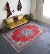 pile rug, turkish rug, vintage rug, portland, rug shop, bright colors, wild shaman, area rug, red rug, worn out rug
