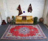 pile rug, turkish rug, vintage rug, portland, rug shop, bright colors, wild shaman, area rug, red rug, worn out rug