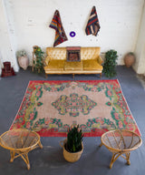 pile rug, turkish rug, vintage rug, portland, rug shop, bright colors, wild shaman, area rug, red rug, worn out rug