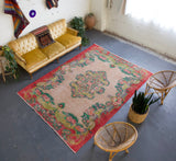 pile rug, turkish rug, vintage rug, portland, rug shop, bright colors, wild shaman, area rug, red rug, worn out rug