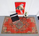 pile rug, turkish rug, vintage rug, portland, rug shop, bright colors, wild shaman, area rug, red rug, worn out rug