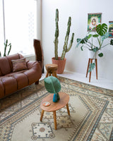 Area rug in a living room setting, pile rug, Turkish rug, old rug, antique rug, pastel colors, faded colors, Turkish rug, vintage rug, soft rug, Portland, Oregon, rug store, rug shop, local shop, pastel colors, warm colors