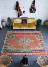 old rug, antique rug, earthy colors, faded colors, turkish rug, vintage rug, flat weave, kilim rug, large area rug, square rug, Wild Shaman, Portland, Oregon, rug store, rug shop, local shop