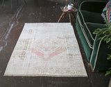 Old Faded Anatolian Rug 3.6tx4.11ft