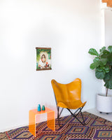 Vintage kilim rug in living room setting, bright colors, wild shaman, soft rug, bold color, Portland, Oregon, rug store, rug shop, local shop, vintage rug, modern kilim, warm colors