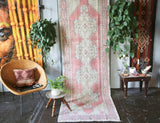 Vintage Turkish Faded Anatolian Runner Rug 3ftx9.6ft