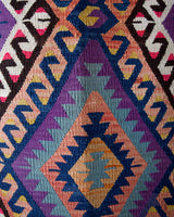 Vintage kilim rug in living room setting, bright colors, wild shaman, soft rug, bold color, Portland, Oregon, rug store, rug shop, local shop, vintage rug, modern kilim, warm colors