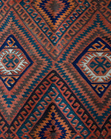 Vintage kilim rug in living room setting, bright colors, wild shaman, soft rug, bold color, Portland, Oregon, rug store, rug shop, local shop, vintage rug, modern kilim, warm colors