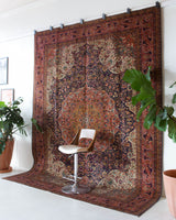 Vintage Turkish rug in a living room setting, pile rug, Turkish rug, vintage rug, portland, rug shop, bright colors, wild shaman, soft rug, bold color, Portland, Oregon, rug store, rug shop, local shop, antique rug