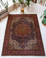 Vintage Turkish rug in a living room setting, pile rug, Turkish rug, vintage rug, portland, rug shop, bright colors, wild shaman, soft rug, bold color, Portland, Oregon, rug store, rug shop, local shop, antique rug