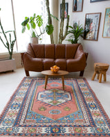 Vintage Turkish rug in a living room setting, pile rug, Turkish rug, vintage rug, portland, rug shop, bright colors, wild shaman, soft rug, bold color, Portland, Oregon, rug store, rug shop, local shop, antique rug