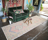 Vintage Turkish Faded Anatolian Runner Rug 3.2ftx9.6ft