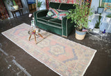 Vintage Turkish Faded Anatolian Runner Rug 3.2ftx9.6ft