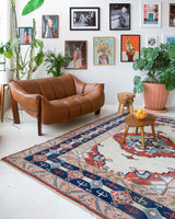 Vintage Turkish rug in a living room setting, pile rug, Turkish rug, vintage rug, portland, rug shop, bright colors, wild shaman, soft rug, bold color, Portland, Oregon, rug store, rug shop, local shop, antique rug