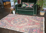 Vintage Faded Anatolian Turkish Rug 4.5ftx7.2ft