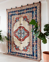 Vintage Turkish rug in a living room setting, pile rug, Turkish rug, vintage rug, portland, rug shop, bright colors, wild shaman, soft rug, bold color, Portland, Oregon, rug store, rug shop, local shop, antique rug