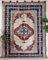 Vintage Turkish rug in a living room setting, pile rug, Turkish rug, vintage rug, portland, rug shop, bright colors, wild shaman, soft rug, bold color, Portland, Oregon, rug store, rug shop, local shop, antique rug