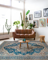 Vintage Turkish rug in a living room setting, pile rug, Turkish rug, vintage rug, portland, rug shop, bright colors, wild shaman, soft rug, bold color, Portland, Oregon, rug store, rug shop, local shop, antique rug