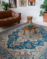 Vintage Turkish rug in a living room setting, pile rug, Turkish rug, vintage rug, portland, rug shop, bright colors, wild shaman, soft rug, bold color, Portland, Oregon, rug store, rug shop, local shop, antique rug