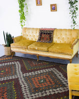 old rug, antique rug, earthy colors, faded colors, Turkish rug, vintage rug, flat weave, kilim rug, large area rug, square rug, Wild Shaman, Portland, Oregon, rug store, rug shop, local shop