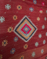 Vintage kilim rug in room decor setting, old rug, antique rug, pastel colors, faded colors, Turkish rug, vintage rug, soft rug, Portland, Oregon, rug store, rug shop, local shop, bold colors, bright colors, faded colors