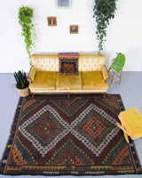 old rug, antique rug, earthy colors, faded colors, Turkish rug, vintage rug, flat weave, kilim rug, large area rug, square rug, Wild Shaman, Portland, Oregon, rug store, rug shop, local shop