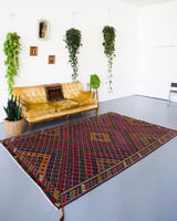 orange, green, mustard, yellow, black, red, old rug, vintage kilim, flat weave, antique, oushak, portland rug shop, rug store, wild shaman