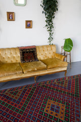 orange, green, mustard, yellow, black, red, old rug, vintage kilim, flat weave, antique, oushak, portland rug shop, rug store, wild shaman