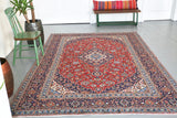 Old Persian Kashan Rug 5.6ftx7.6ft