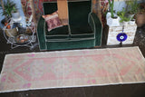Vintage Turkish Faded Anatolian Runner Rug 3.3ftx9.5ft