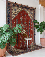 Vintage Turkish rug in a living room setting, pile rug, Turkish rug, vintage rug, portland, rug shop, bright colors, wild shaman, soft rug, bold color, Portland, Oregon, rug store, rug shop, local shop, antique rug