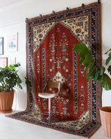 Vintage Turkish rug in a living room setting, pile rug, Turkish rug, vintage rug, portland, rug shop, bright colors, wild shaman, soft rug, bold color, Portland, Oregon, rug store, rug shop, local shop, antique rug