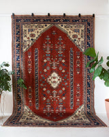 Vintage Turkish rug in a living room setting, pile rug, Turkish rug, vintage rug, portland, rug shop, bright colors, wild shaman, soft rug, bold color, Portland, Oregon, rug store, rug shop, local shop, antique rug