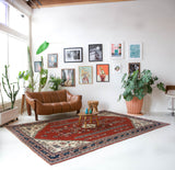 Vintage Turkish rug in a living room setting, pile rug, Turkish rug, vintage rug, portland, rug shop, bright colors, wild shaman, soft rug, bold color, Portland, Oregon, rug store, rug shop, local shop, antique rug