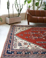 Vintage Turkish rug in a living room setting, pile rug, Turkish rug, vintage rug, portland, rug shop, bright colors, wild shaman, soft rug, bold color, Portland, Oregon, rug store, rug shop, local shop, antique rug