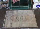 Old Faded Anatolian Turkish Rug 4ftx5.7ft