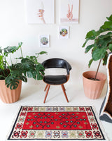 pile rug, Turkish rug, vintage rug, portland, rug shop, bright colors, wild shaman, area rug, red rug, mini rug, bold color, Portland, Oregon, rug store, rug shop, local shop, flat weave, kilim rug