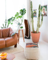 Foor pouf in a living room setting, pillow, turkish pillow, kilim pillow, home decor, decorative pillow, sham, rug pillow, decor, home decor, pouf, floor cushion, cushion, Portland, rugshop, Oregon, Wild Shaman, ottoman
