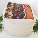 Foor pouf in a living room setting, pillow, turkish pillow, kilim pillow, home decor, decorative pillow, sham, rug pillow, decor, home decor, pouf, floor cushion, cushion, Portland, rugshop, Oregon, Wild Shaman, ottoman