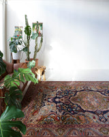 Vintage Turkish rug in a living room setting, pile rug, Turkish rug, vintage rug, portland, rug shop, bright colors, wild shaman, soft rug, bold color, Portland, Oregon, rug store, rug shop, local shop, antique rug,